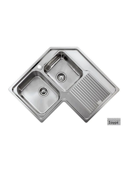 Νεροχύτης Κουζίνας Inox Σαγρέ 2 Γούρνες 83x83cm Δεξιός Ένθετος Ερμάριο 90 εκ.Sanitec Zenith 11298-2VD   