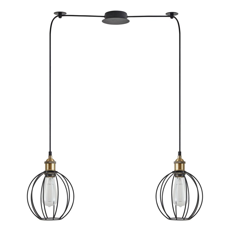 SE21-BR-10-BL2-GR2 MAGNUM Bronze Metal Pendant Black Metal Grid with Black Fabric Cable+ HOMELIGHTING 77-8713