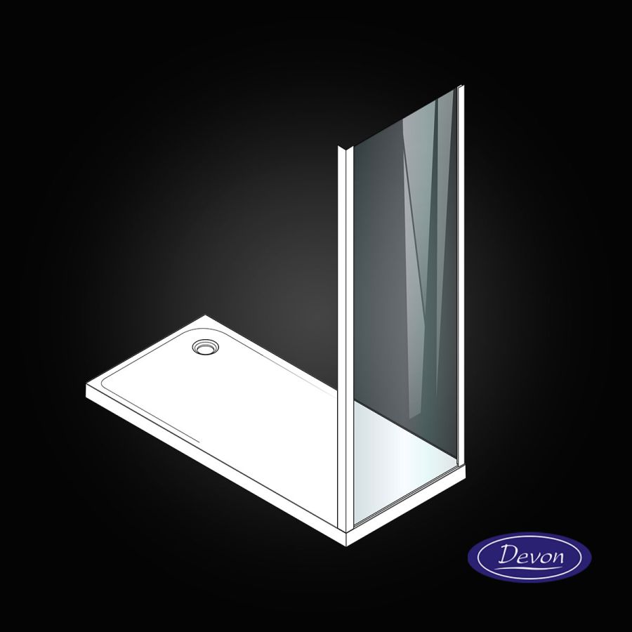Πλαϊνό Σταθερό 70 εκ. Πόρτας Ντουzιέρας Προφίλ Λευκό Ματ, Ύψος 195 εκ. 6 χιλ. Κρύσταλλο Clean Glass Devon Flow Side Panel  SPF70C-300