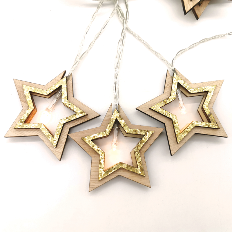 "WOODEN GOLD GLITTER STARS", 10 LED ΛΑΜΠ. ΣΕΙΡΑ ΜΠΑΤ. (3xAA), WW, IP20, 135+30cm, ΔΙΑΦ. ΚΑΛ. ΤΡΟΦ. ACA X061011206B