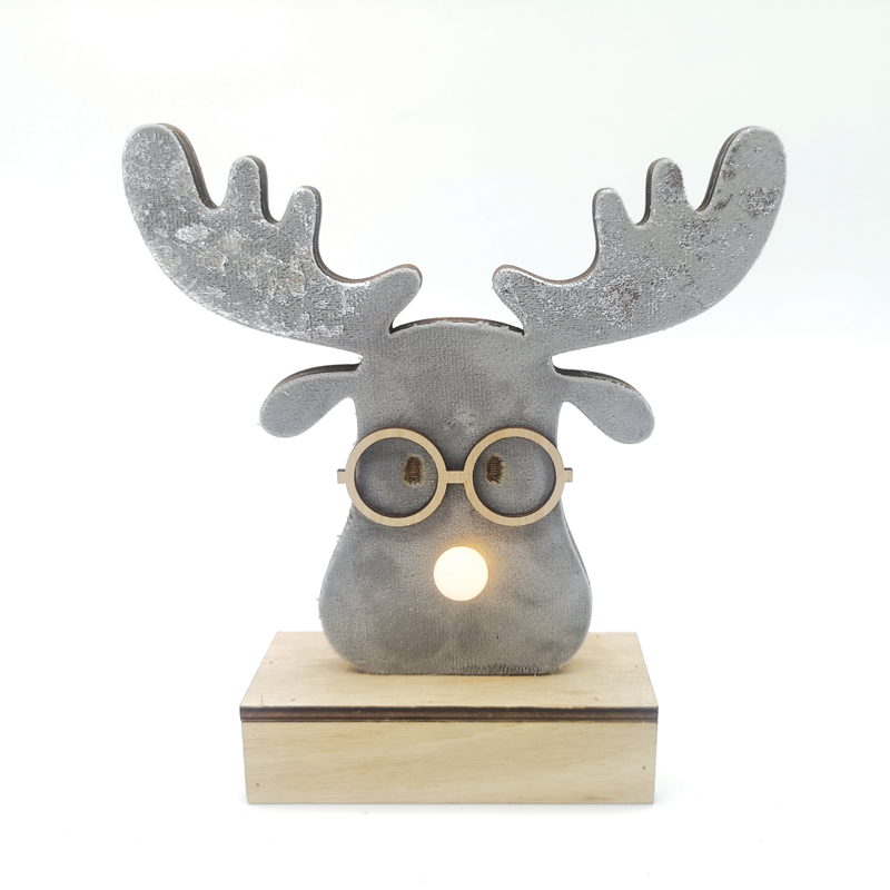 "WOODEN GREY REINDEER HEAD", 1 MINI LED ΛΑΜΠ. ΜΠΑΤ. (2xAA), WW,IP20, 18X4.5X16CM ACA X06111211