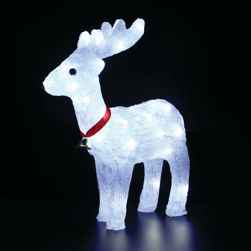 ACRYLIC STANDING REINDEER WITH RIBBON 40 LED ΛΕΥΚΑ IP44 31*13,5*33cm  30cm ΚΑΛ. ACA X0840224