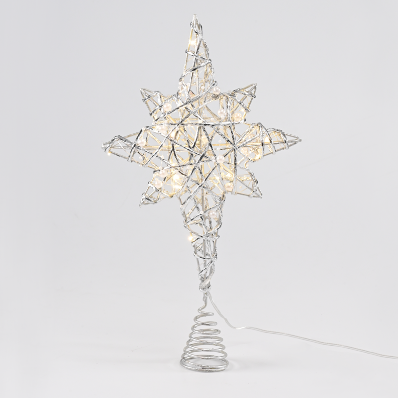 "SILVER & WHITE BEAD STAR " 20 MINI WW LED ΛΑΜΠ. ΜΠΑΤ. 3ΧΑΑ,IP20 37x5x20cm ACA X11201130