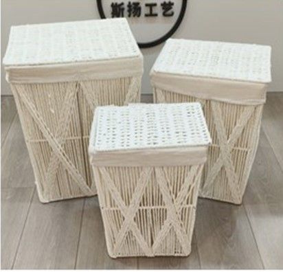 Σετ 3 Καλάθια Bamboo Μπεζ-Λευκό 41x32x52cm,37x26x47cm, 32x21x41cm Etoile AB-022