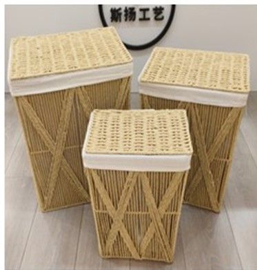 Σετ 3 Καλάθια με Καπάκι Bamboo Φυσικό Χρώμα 41x32x52cm,37x26x47cm,32x21x41cm Etoile AB-023