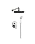 Orabella Lago - Shower set εντοιχισμού με Μπαταρία λουτρού, εντοιχισμού 2 σημείων, κεφαλή Φ250 με βραχίονα και τηλέφωνο ντουζ με σπιράλ και επιτοίχειο στήριγμα 10295