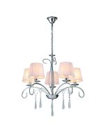 KQ 9007-5 FLAREN NICKEL PENDANT CRYSTALS & WHITE SHADES HOMELIGHTING 77-8196