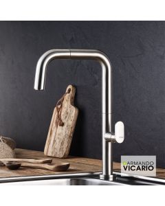 Μπαταρία Νεροχύτη Με Συρόμενο Ντους Inox Finish Armando Vicario Eva 400746-110