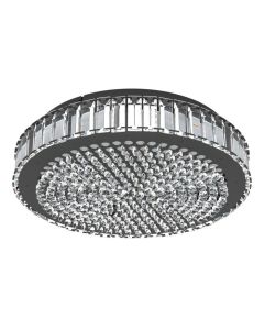 Φωτιστικό Πλαφόν Οροφής Ø41xH11cm Led 23,5 watt 3500lm Neutral Dimmable Μαύρο-Διάφανα Κρύσταλλα Eglo Balparda 390248