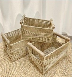 Σετ 3 Καλάθια Bamboo σε Φυσικό 36x23x24cm,31x19x13cm,26x15x12cm Etoile AB-014A