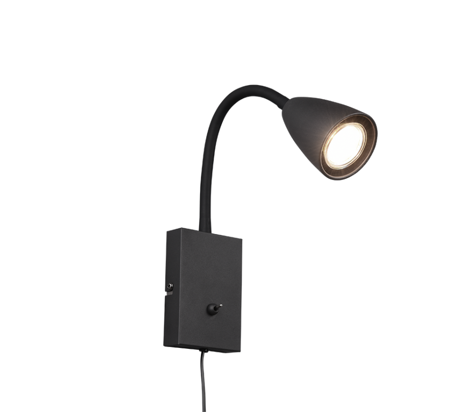 Σποτ Επιτοίχιο με Μπουτόν On-Off 8x23cm 1xGU10 Μαύρο Ματ  Trio Lighting Wanda 202670132