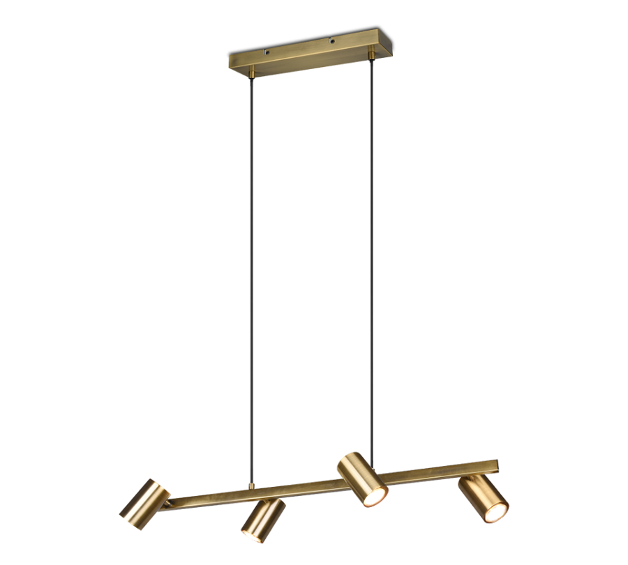 Κρεμαστό Retro Old Brass Φωτιστικό Ράγα 80xH150cm 4xGU10 Trio Lighting Marley 302400404