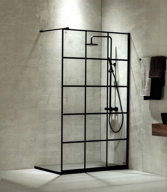 Διαχωριστικό Ντουσιέρας 120 εκ. 200 εκ.  8 χιλ. Decor Black Matt Clean Glass με Κάθετο Βραχίονα Στήριξης 100 εκ. Devon Iwis Walk-In IW120DC-400 