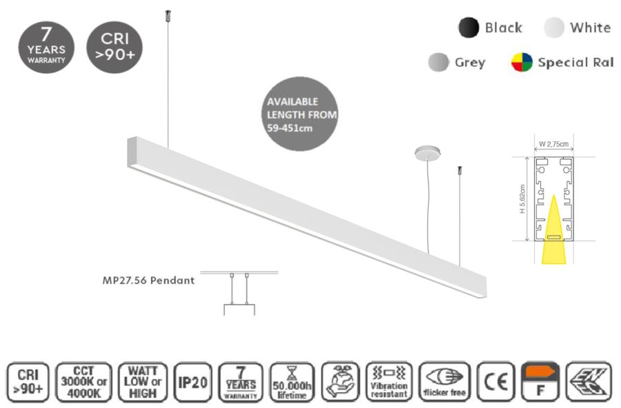 MP27.56P-199-H-3-O-OF-WH Linear Profile Lighting Ceiling 27.5x56mm 199cm HOMELIGHTING 77-23895